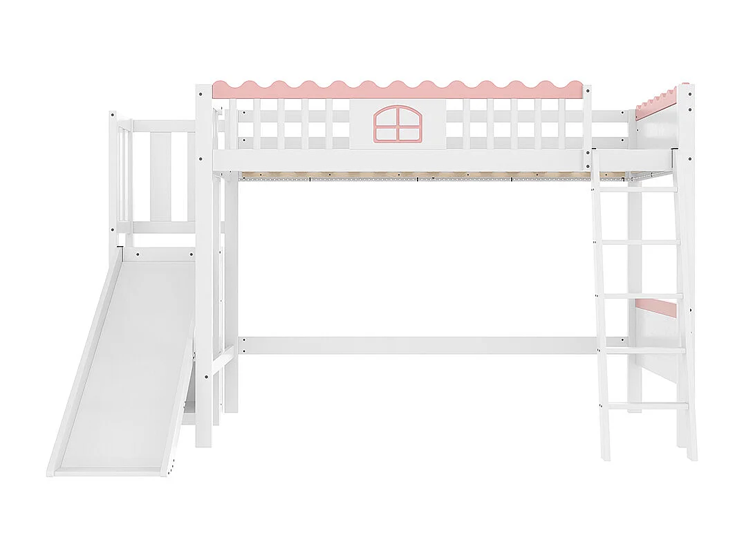 Lit mezzanine 90x200 cm lit simple lit pour enfant avec lampes LED avec étagères avec toboggan bois de pin blanc