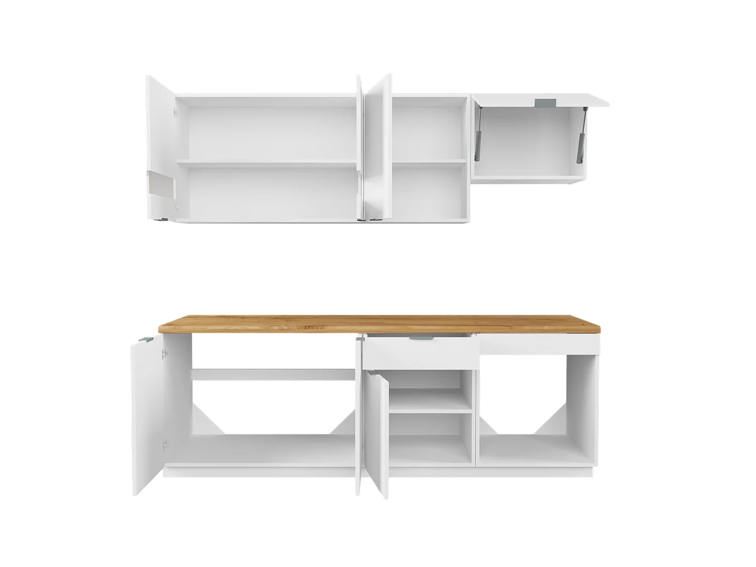 Ensemble cuisine complète + colonne - Blanc et Naturel - CARMEO