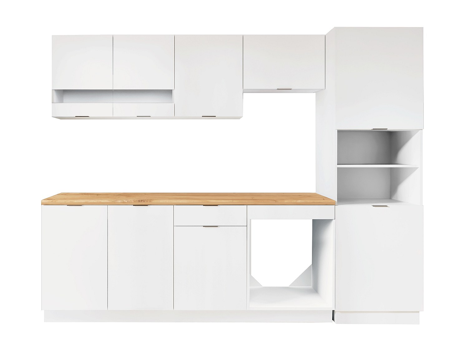 Set Küchenzeile + Hochschrank - Weiß & Holzfarben - CARMEO günstig online kaufen