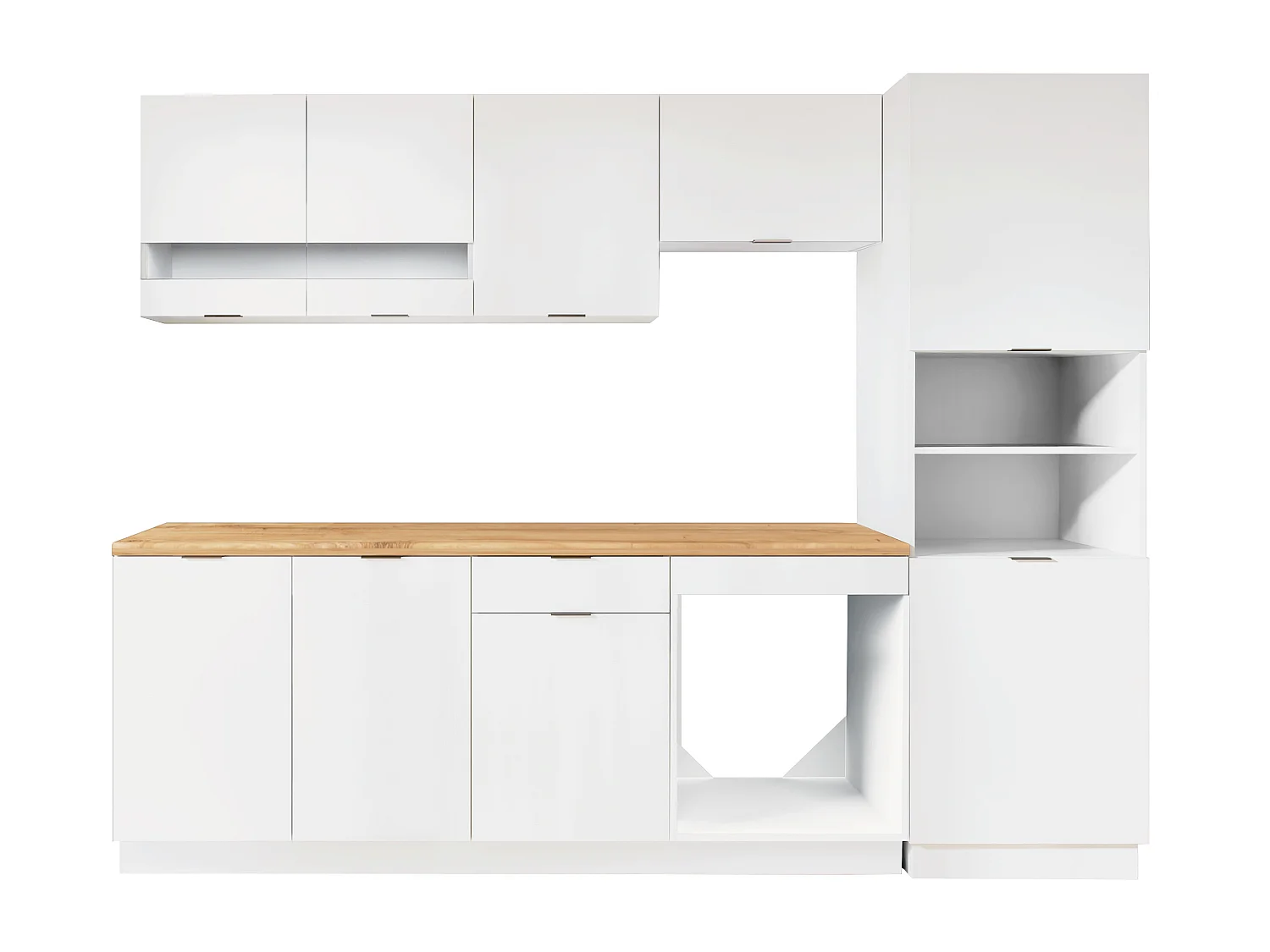 Komplet køkkensæt + højskab - Hvid og Natur - CARMEO