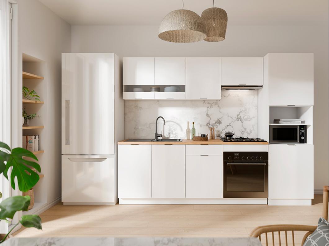 Conjunto cozinha completa + coluna branco e natural - CARMEO