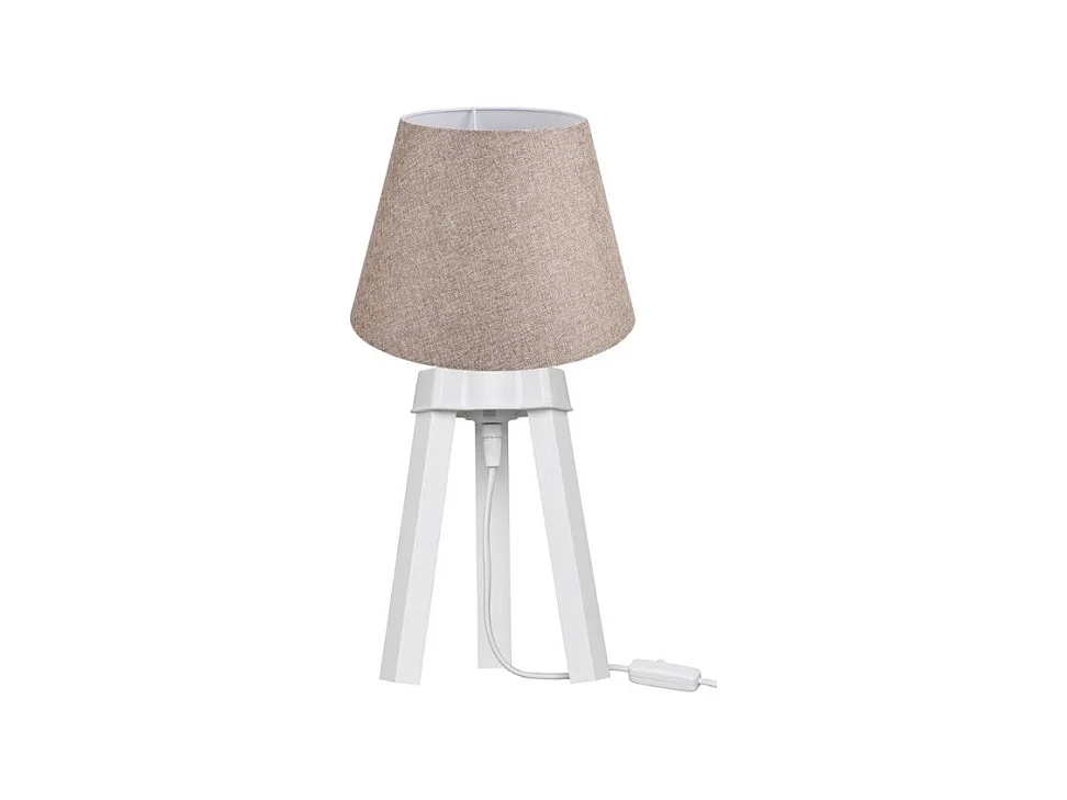 Lampada da tavolo treppiede bianco e paralume tessuto colore beige PIKOBI2634