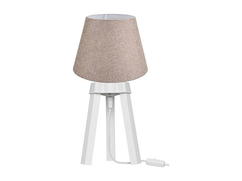 Lampada da tavolo treppiede bianco e paralume tessuto colore beige PIKOBI2634