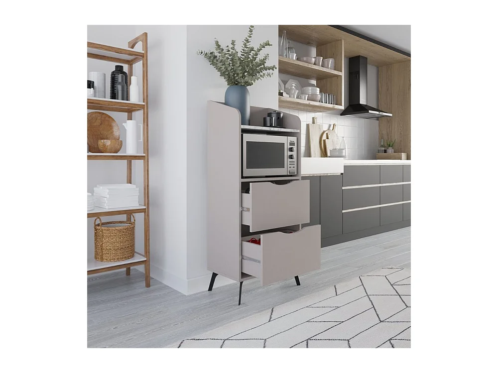 Mobile multiuso con cassetti tortora e ripiano effetto carrara Gorki