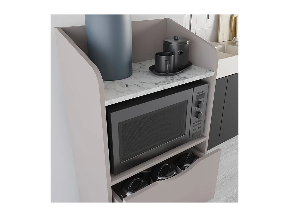 Mobile multiuso con cassetti tortora e ripiano effetto carrara Gorki