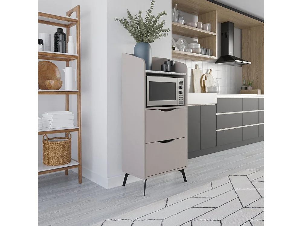 Mobile multiuso con cassetti tortora e ripiano effetto carrara Gorki