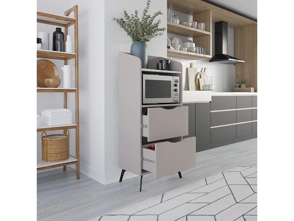 Mobile multiuso con cassetti tortora e ripiano effetto carrara Gorki