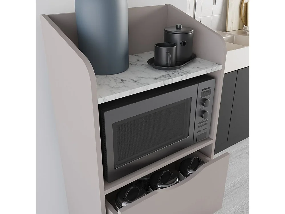 Mobile multiuso con cassetti tortora e ripiano effetto carrara Gorki