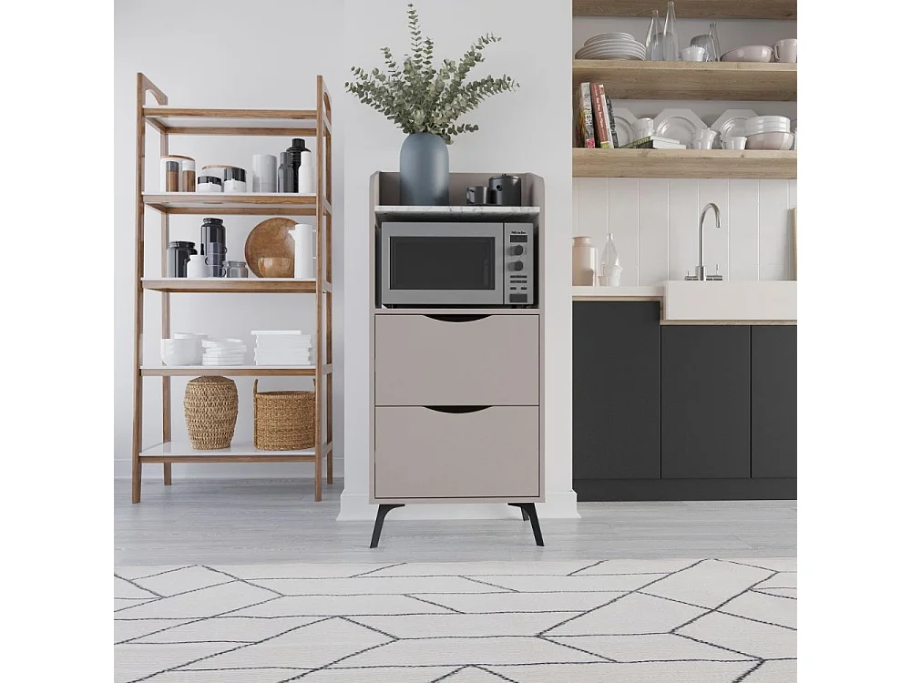 Mobile multiuso con cassetti tortora e ripiano effetto carrara Gorki