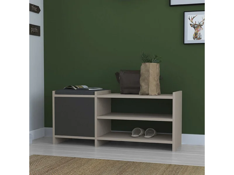 Panca scarpiera con anta e ripiani Sunno tortora e antracite 100x35x44