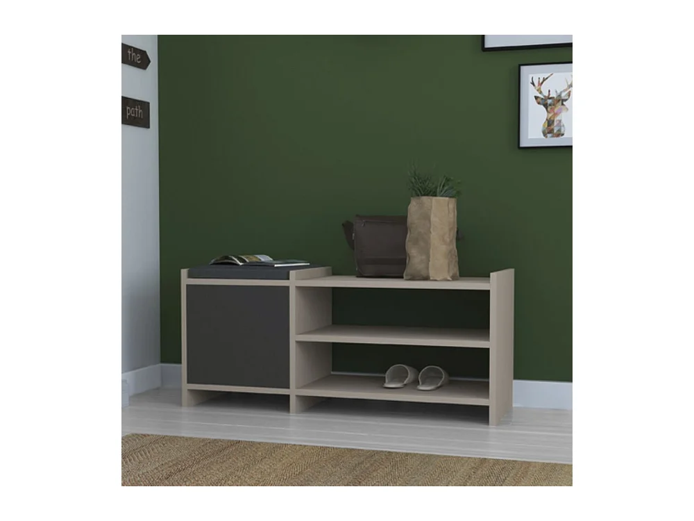 Panca scarpiera con anta e ripiani Sunno tortora e antracite 100x35x44