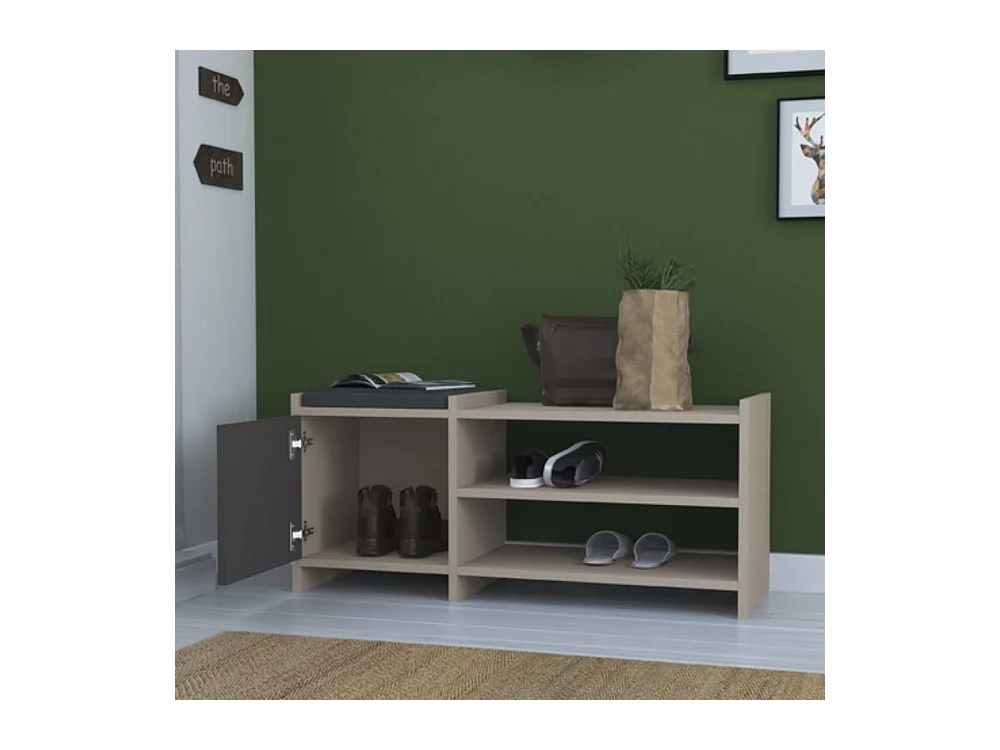 Panca scarpiera con anta e ripiani Sunno tortora e antracite 100x35x44