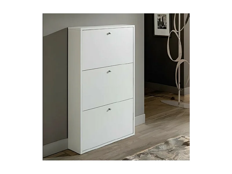 Scarpiera salvaspazio 3 ante a ribalta colore bianco opaco Virginia 68x18x110H