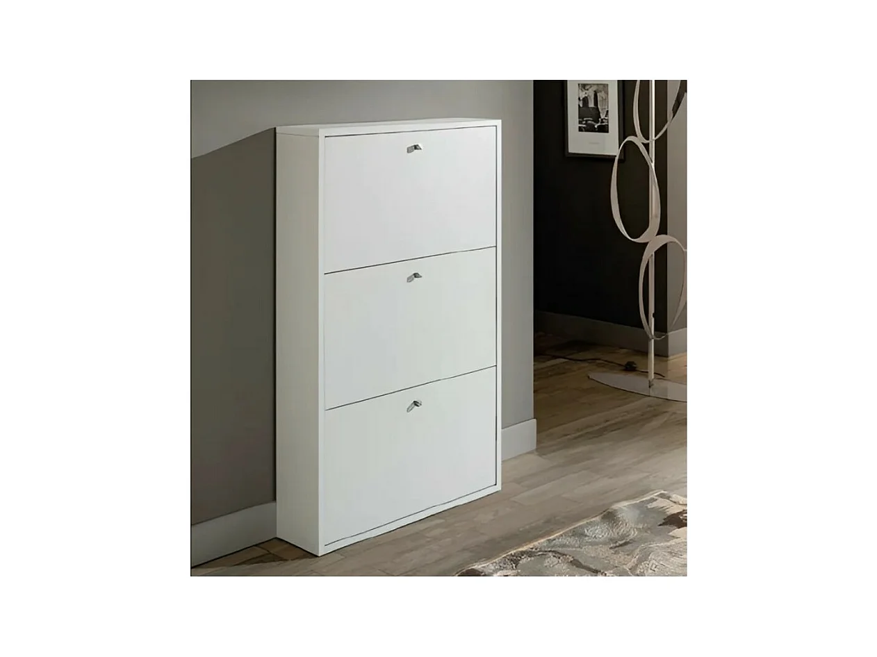 Scarpiera salvaspazio 3 ante a ribalta colore bianco opaco Virginia 68x18x110H