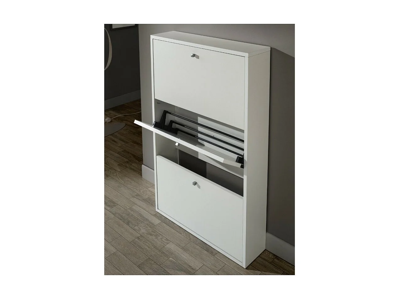 Scarpiera salvaspazio 3 ante a ribalta colore bianco opaco Virginia 68x18x110H