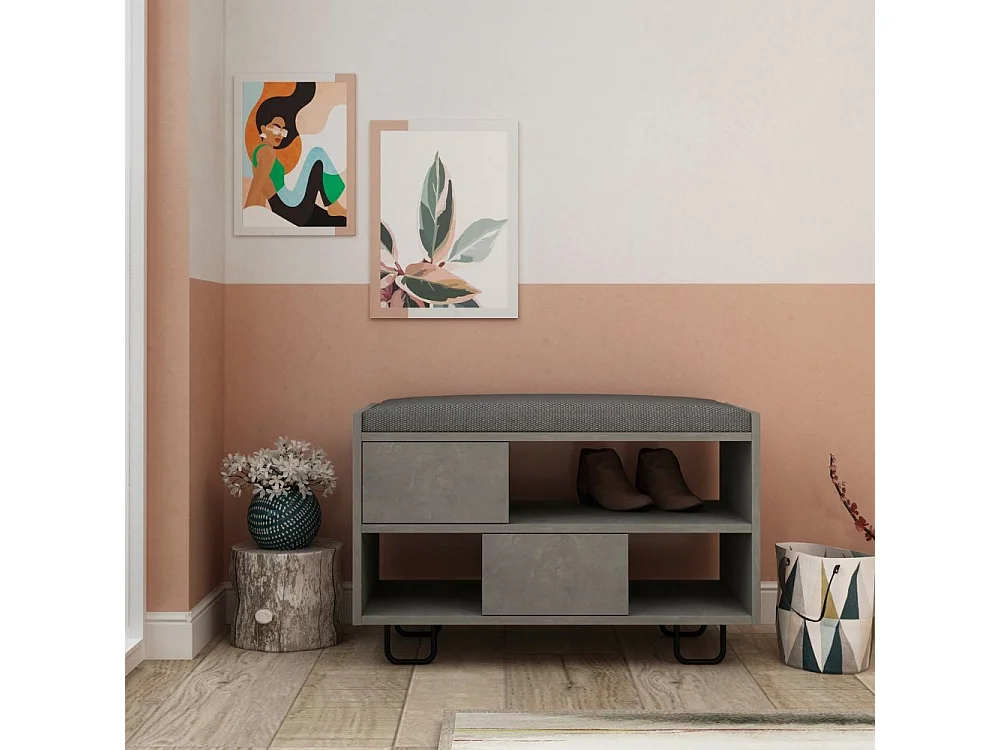 Panca scarpiera retro grey Troy con cuscino