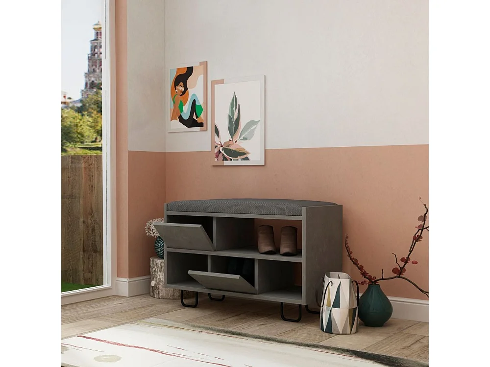 Panca scarpiera retro grey Troy con cuscino