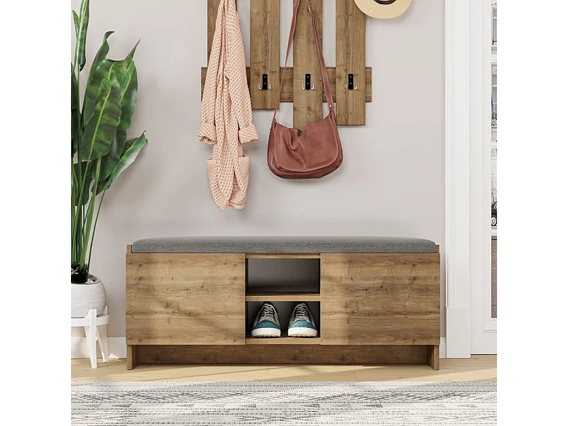 Panca scarpiera noce Zulla con cuscino e 2 ante