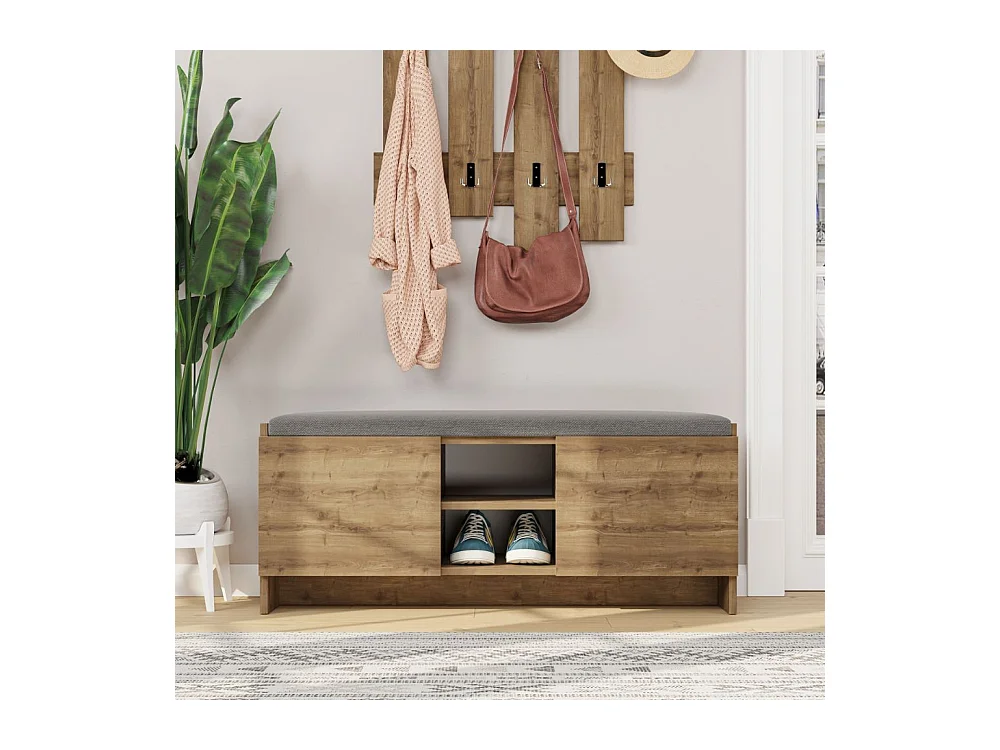 Panca scarpiera noce Zulla con cuscino e 2 ante