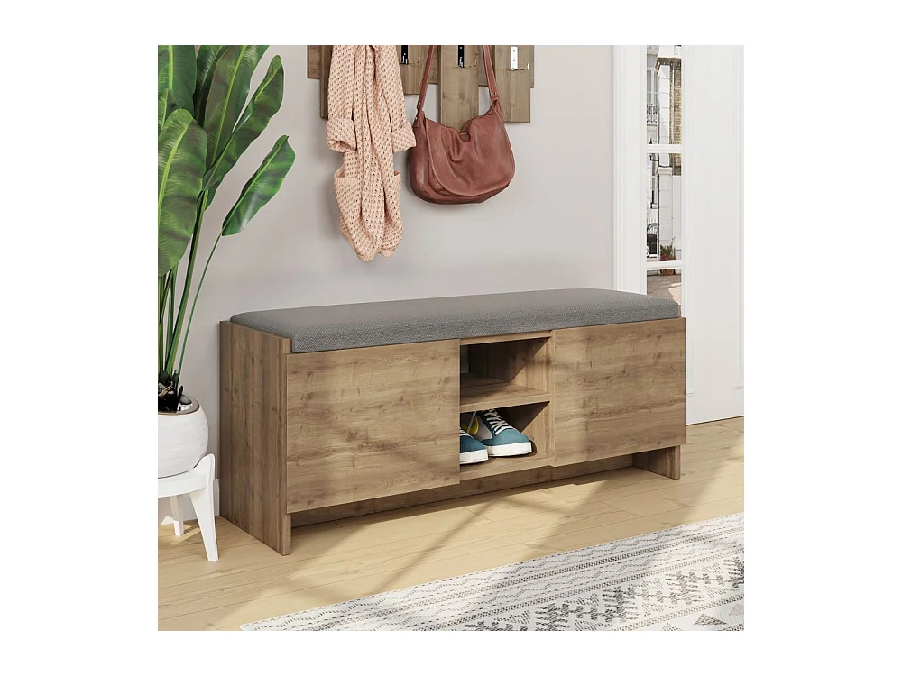 Panca scarpiera noce Zulla con cuscino e 2 ante