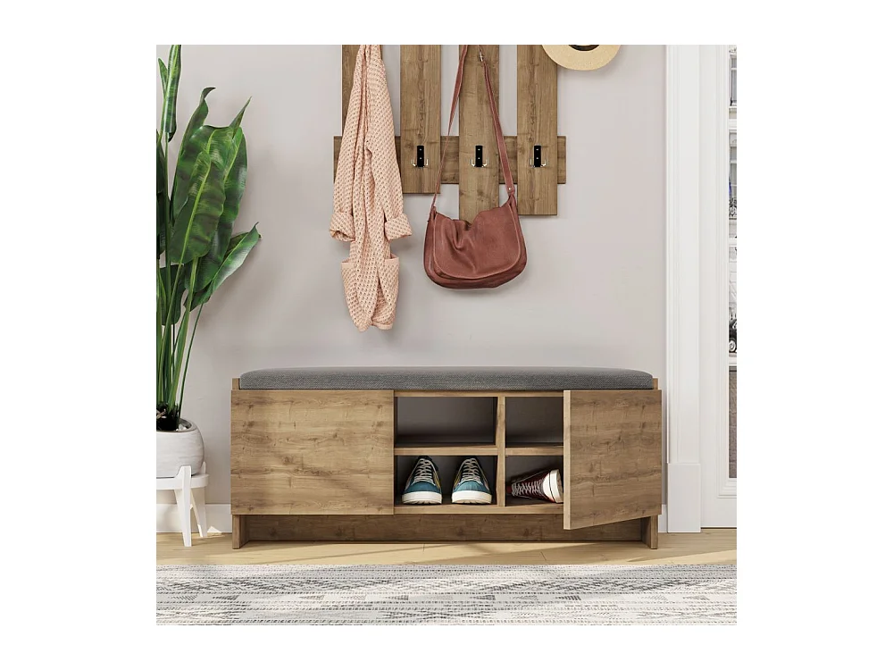 Panca scarpiera noce Zulla con cuscino e 2 ante