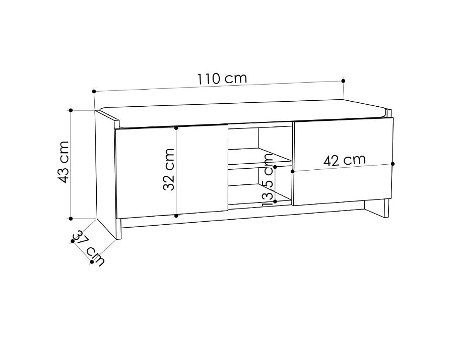 Panca scarpiera noce Zulla con cuscino e 2 ante