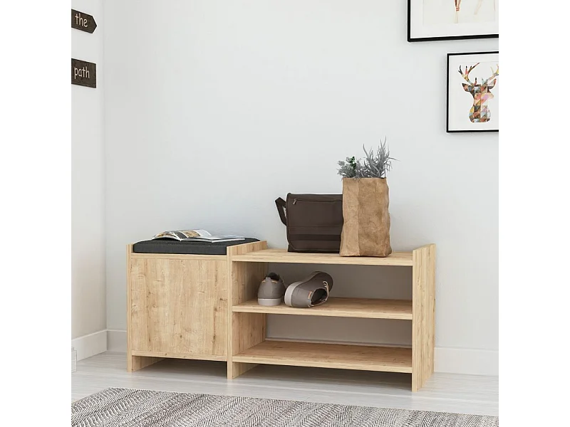 Panca scarpiera con anta e ripiani Sunno rovere 100x35x44
