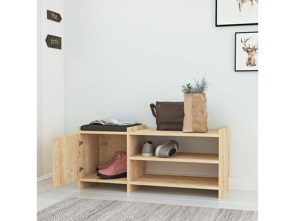 Panca scarpiera con anta e ripiani Sunno rovere 100x35x44