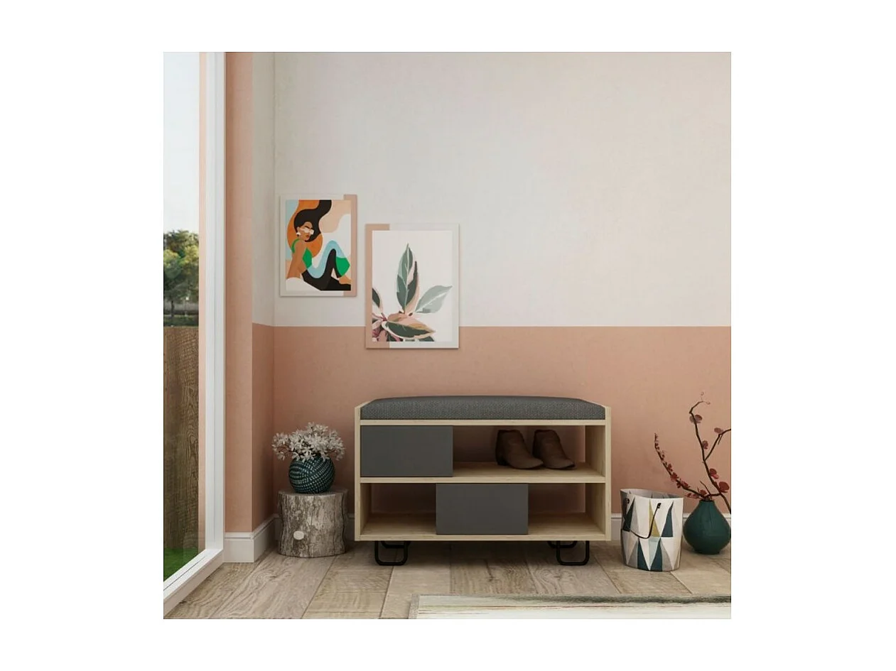 Panca scarpiera Troy con cuscino colore rovere e antracite