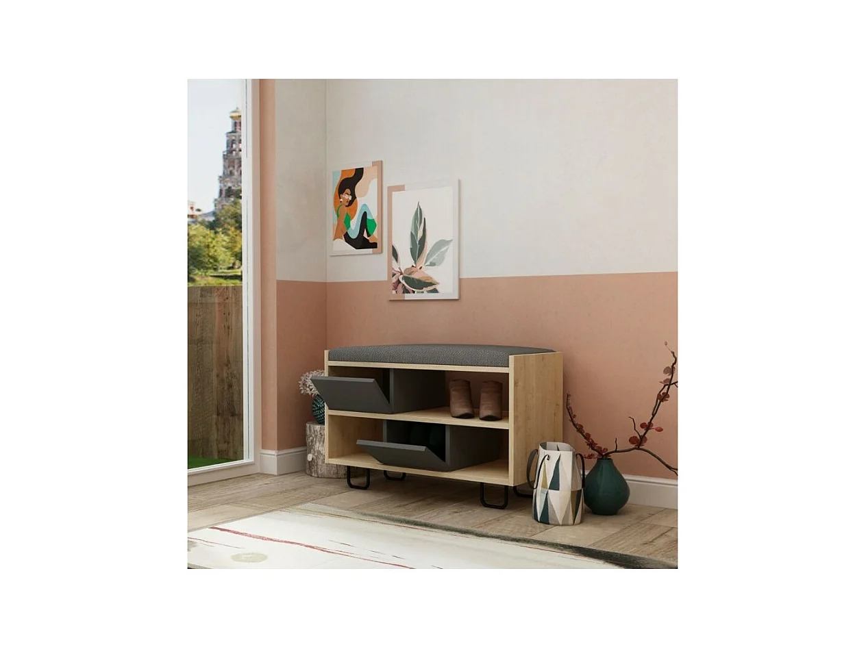 Panca scarpiera Troy con cuscino colore rovere e antracite