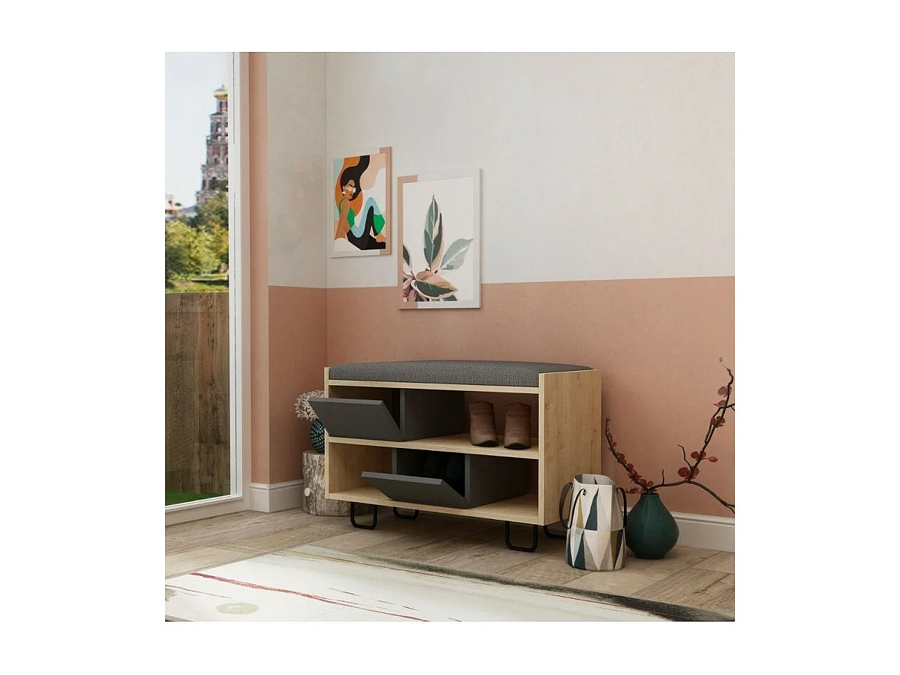 Panca scarpiera Troy con cuscino colore rovere e antracite
