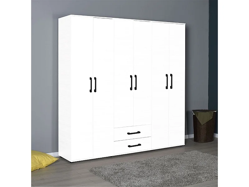 Armadio 6 ante e 2 cassetti GRD4262023 colore bianco 200x45x180H