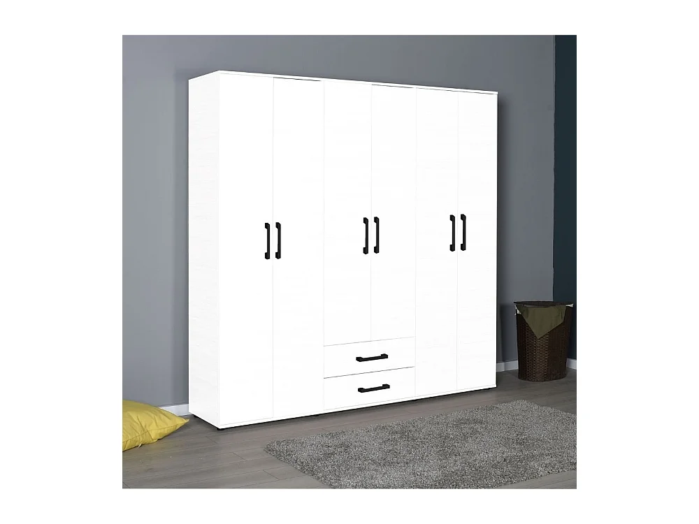 Armadio 6 ante e 2 cassetti GRD4262023 colore bianco 200x45x180H