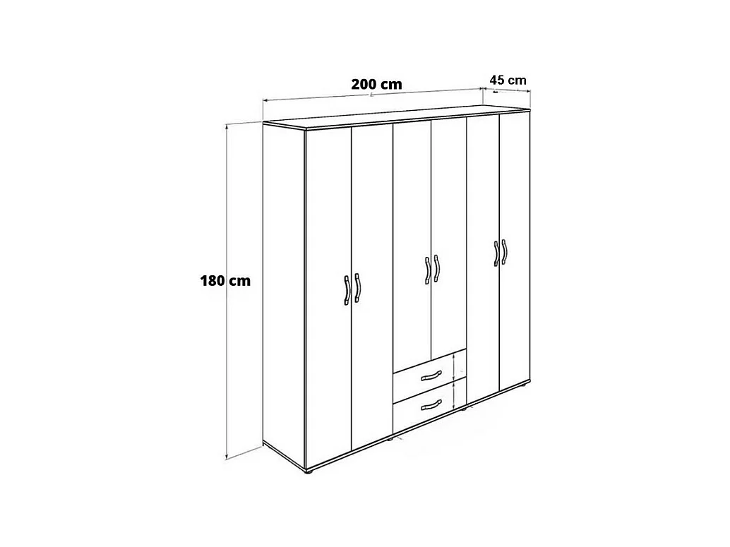 Armadio 6 ante e 2 cassetti GRD4262023 colore bianco 200x45x180H