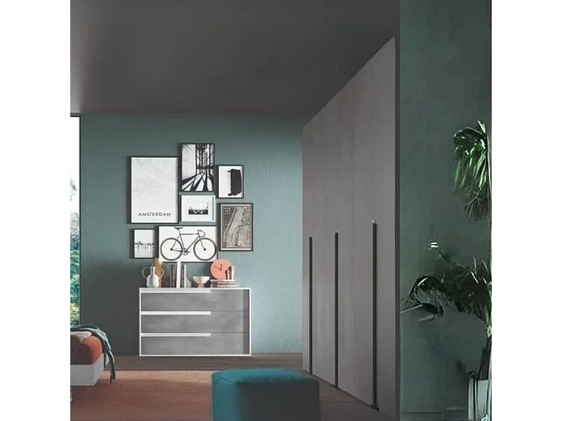 Armadio 6 ante battenti cemento e maniglie nero opaco Coco 276x60,3x250h