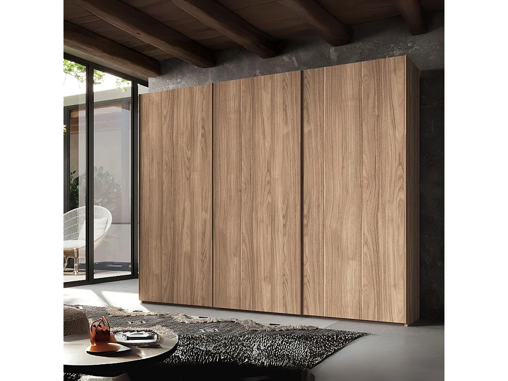 Armadio tre ante scorrevoli in legno noce america Step 276x67x250h