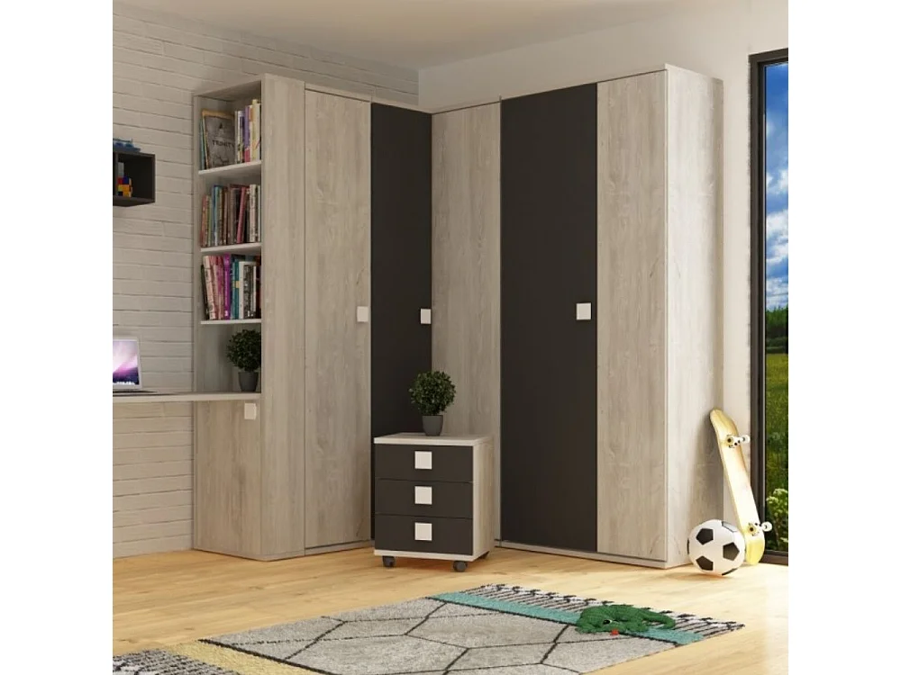 Armadio angolare 98x96x223h colore bianco consumato antracite