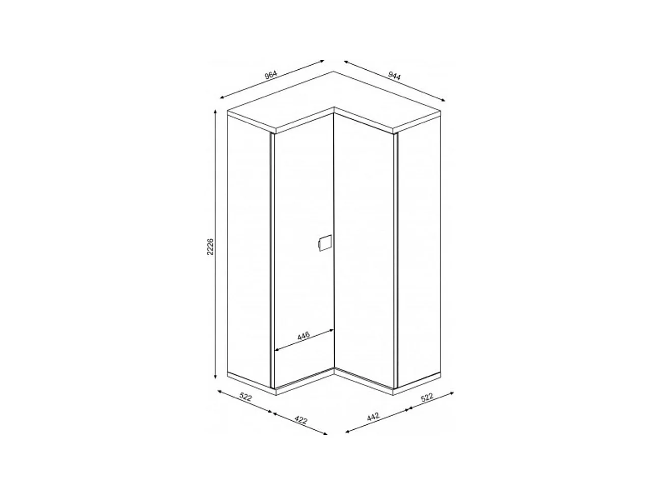 Armadio angolare 98x96x223h colore bianco consumato celeste