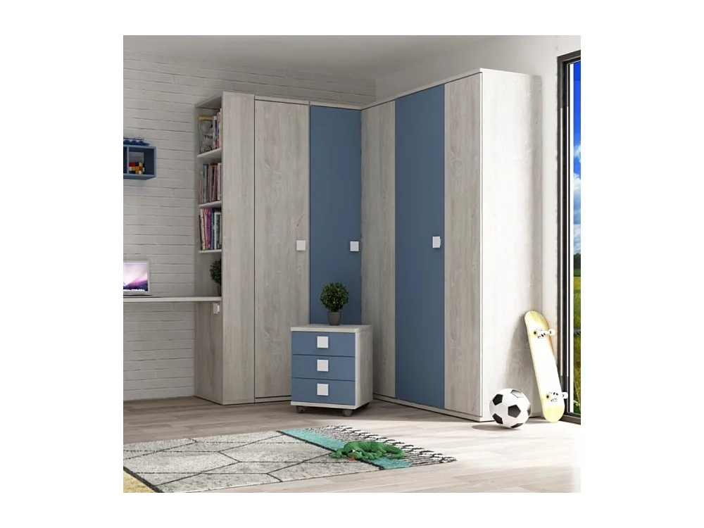 Armadio angolare 98x96x223h colore bianco consumato celeste