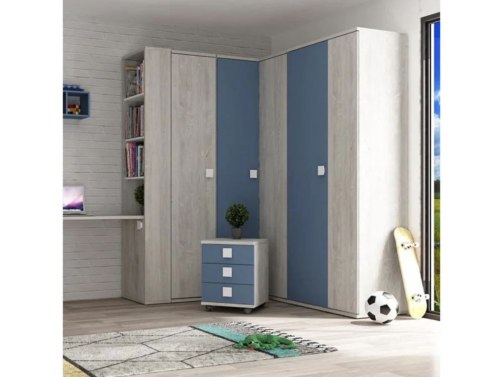 Armadio angolare 98x96x223h colore bianco consumato celeste