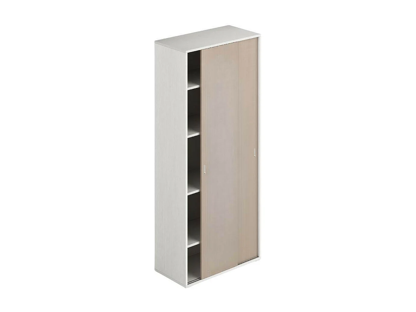 Armadio due ante scorrevoli 90x43x212h con ripiani colore bianco frassinato e olmo