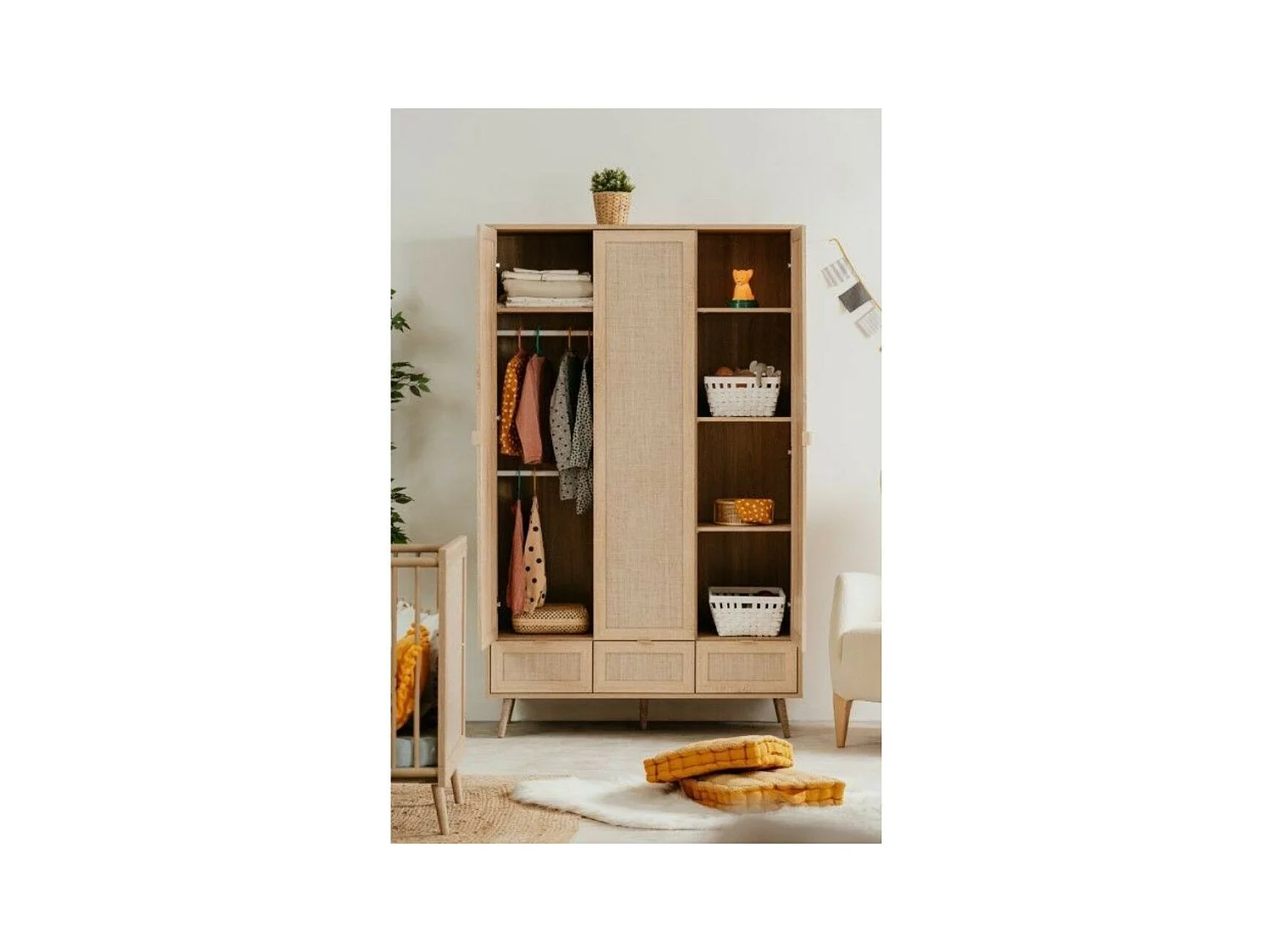 Armadio 3 ante e 3 cassetti effetto vimini Bali60B