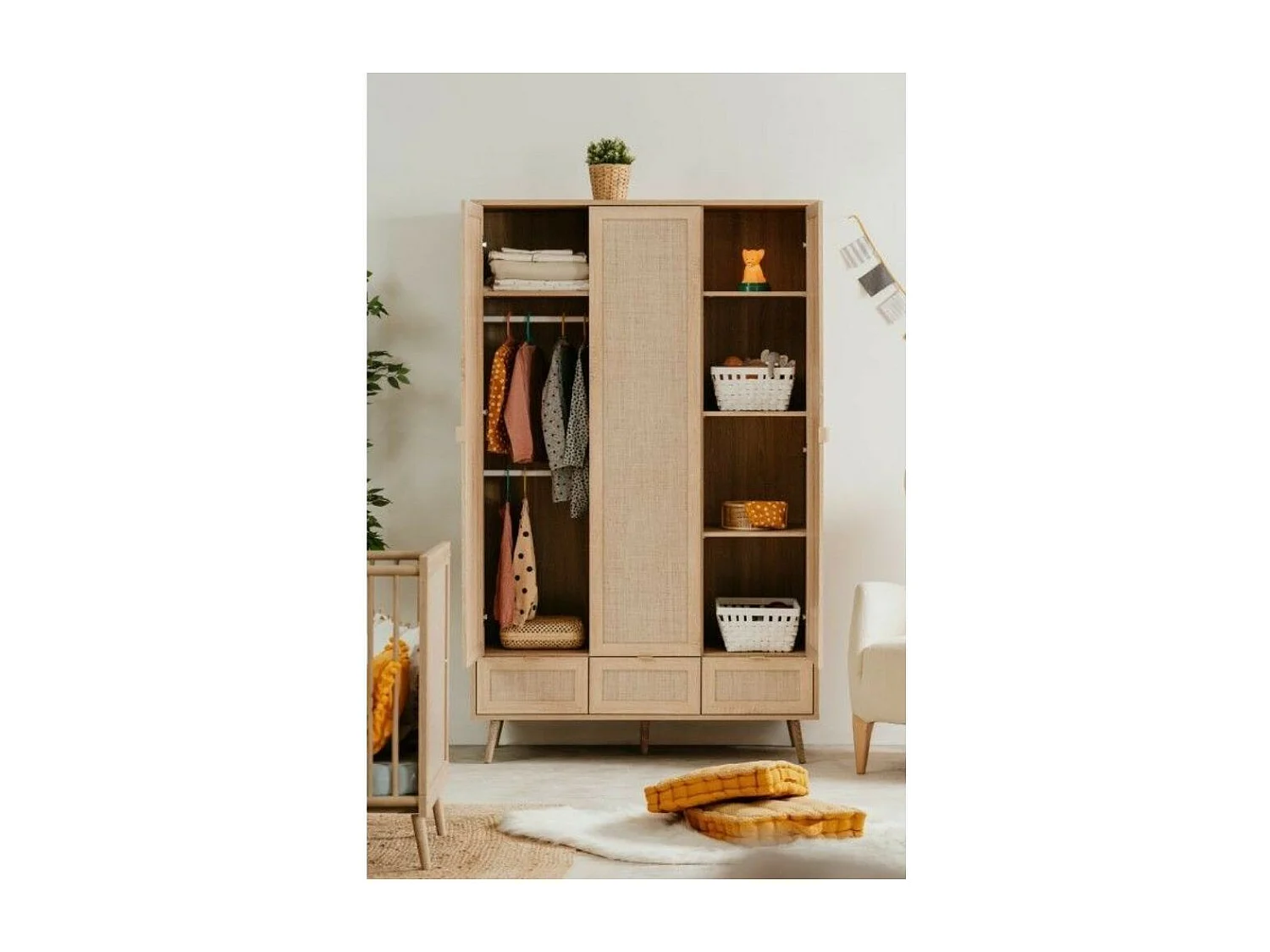 Armadio 3 ante e 3 cassetti effetto vimini Bali60B