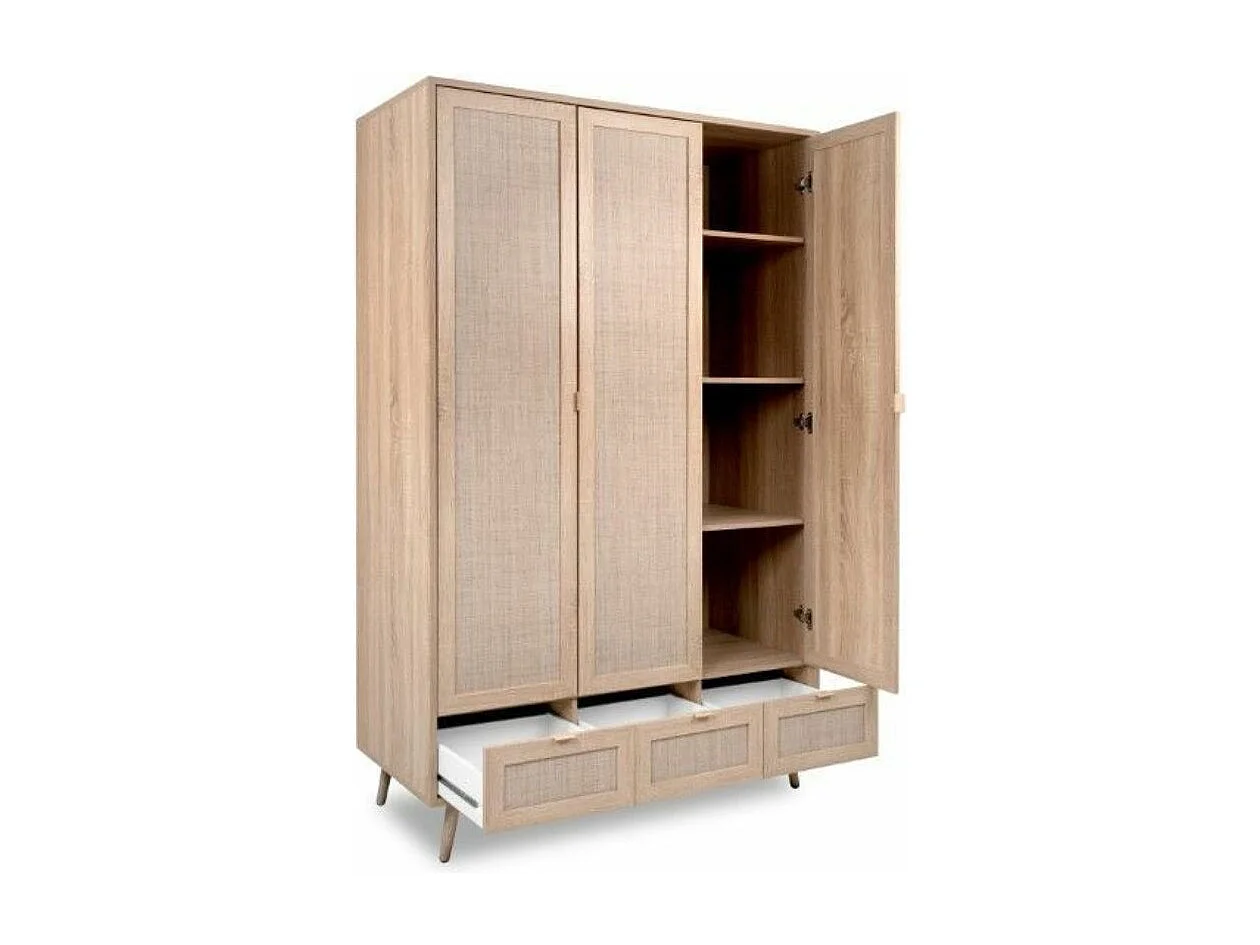 Armadio 3 ante e 3 cassetti effetto vimini Bali60B