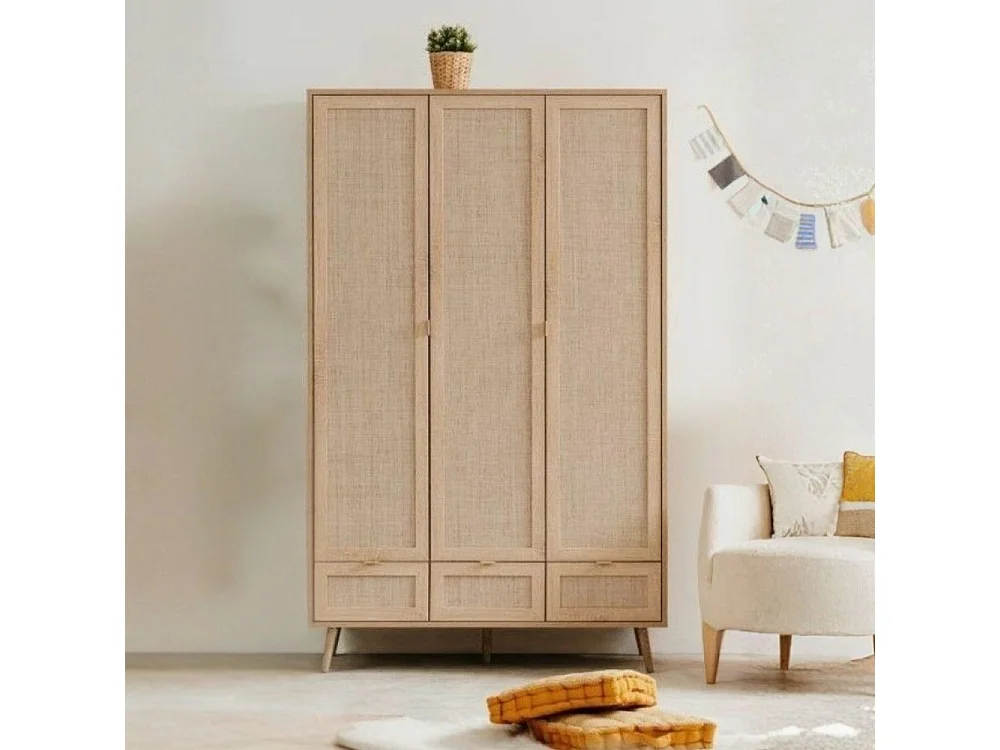 Armadio 3 ante e 3 cassetti effetto vimini Bali60B