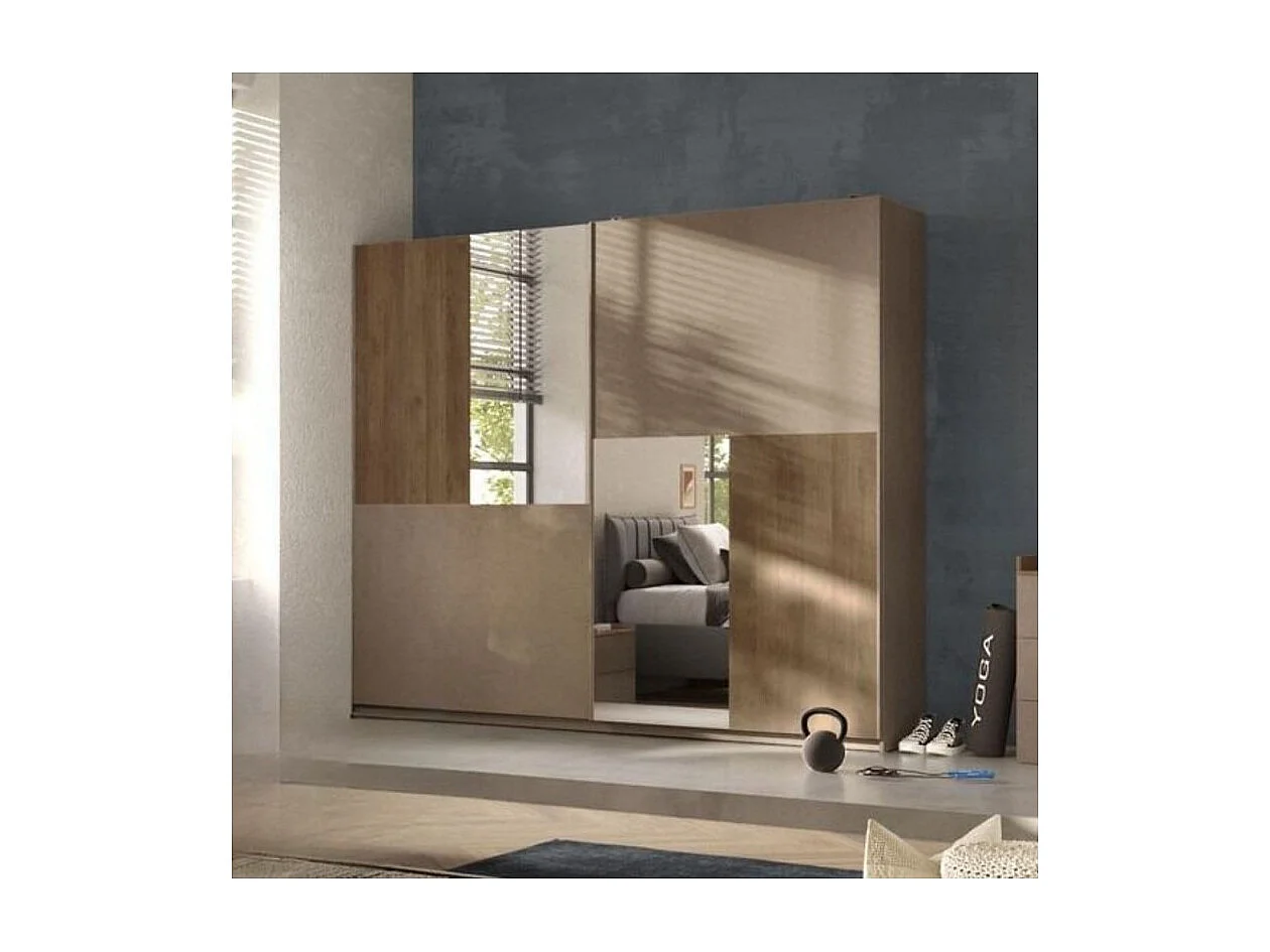 Armadio 2 ante scorrevoli con specchi Quinn 275x59x240h colore bronzo e noce mercure