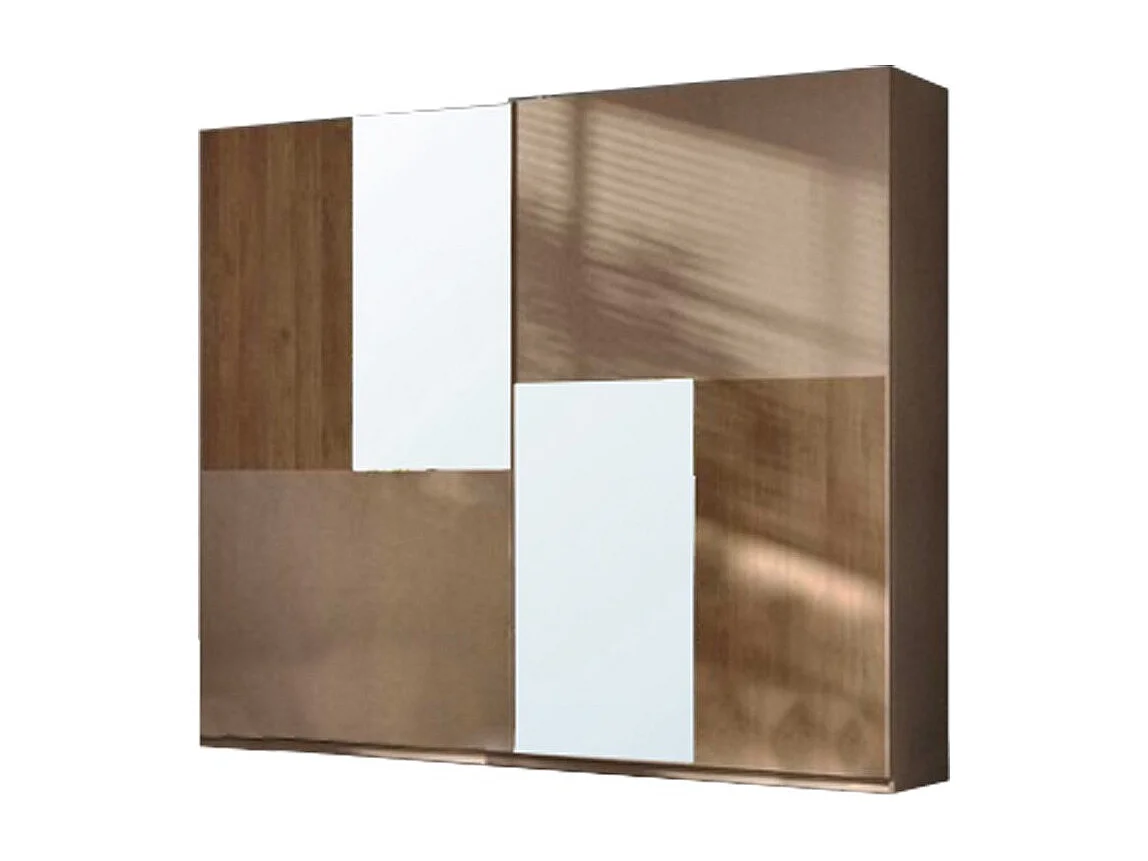 Armadio 2 ante scorrevoli con specchi Quinn 275x59x240h colore bronzo e noce mercure