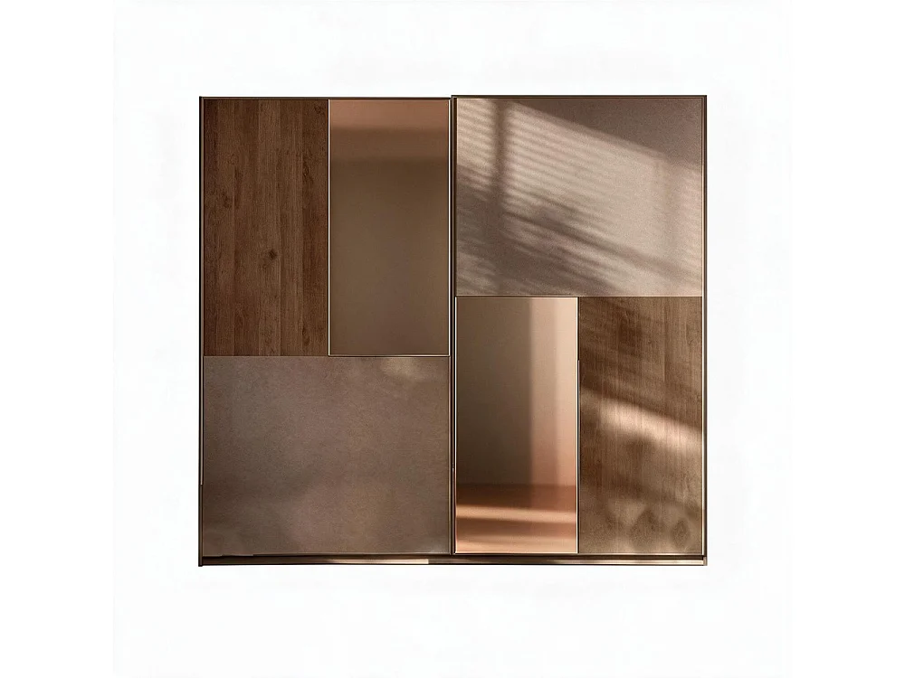 Armadio 2 ante scorrevoli con specchi Quinn 275x59x240h colore bronzo e noce mercure