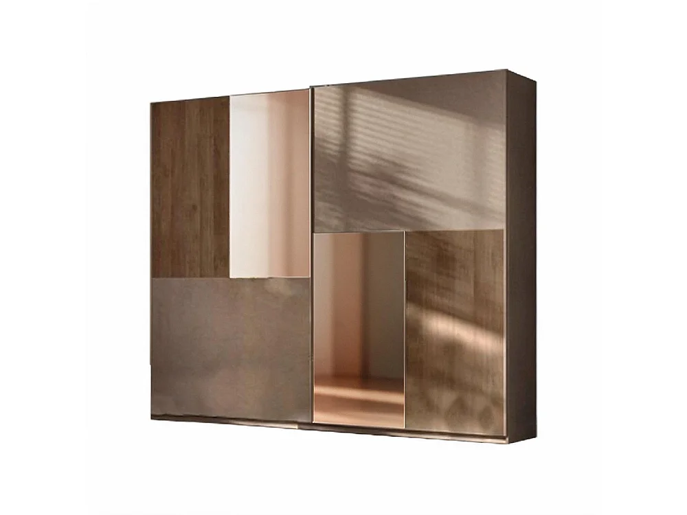 Armadio 2 ante scorrevoli con specchi Quinn 275x59x240h colore bronzo e noce mercure