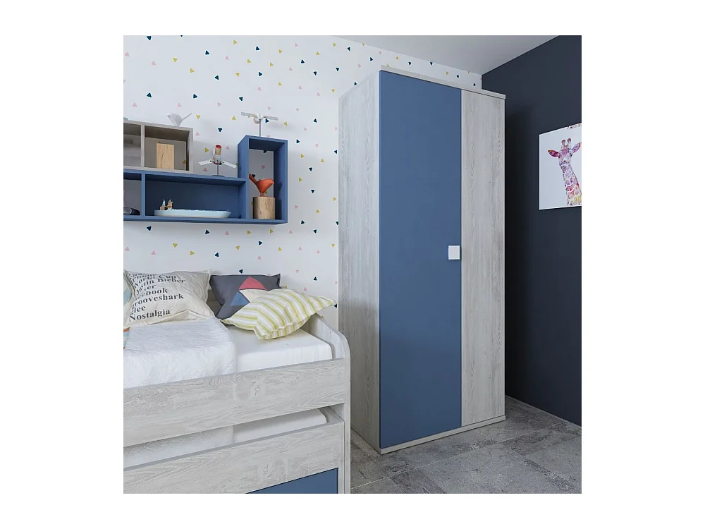 Armadio 2 ante 90x52x223 colore bianco consumato celeste